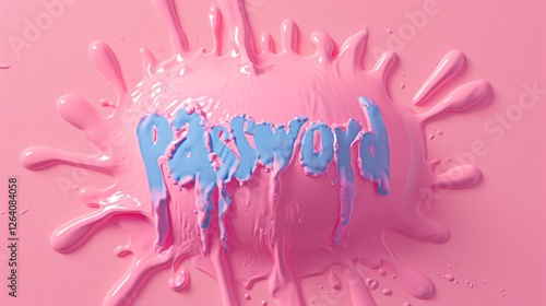 Obraz na płótnie A creative digital representation of the word password in dripping blue and pink liquid typography, symbolizing online security and digital identity. AI generated. w salonie