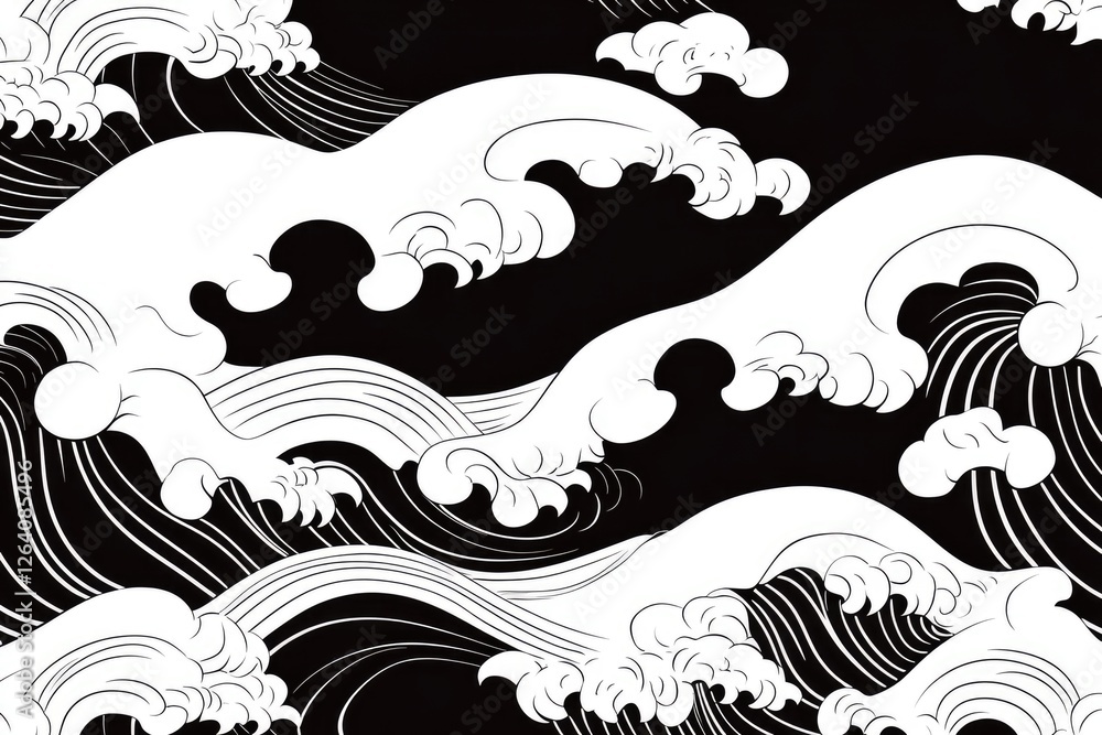 Fototapeta premium Abstract Black And White Stylized Ocean Waves