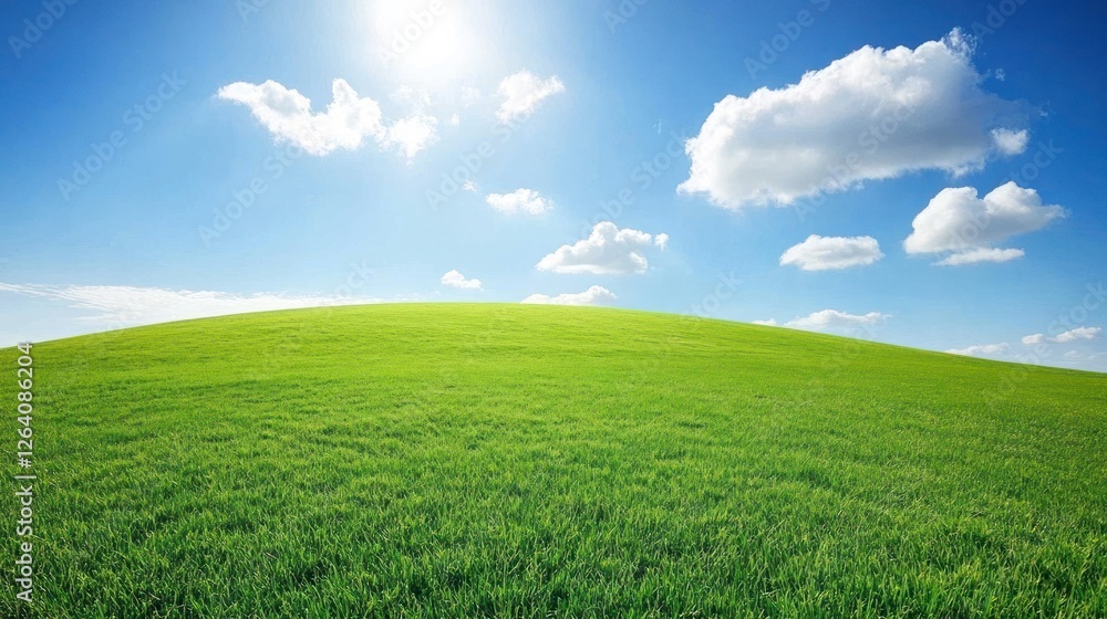 Sunny green hill, blue sky, clouds, idyllic landscape, nature background Sunny green hill, blue sky, clouds, idyllic landscape, nature background