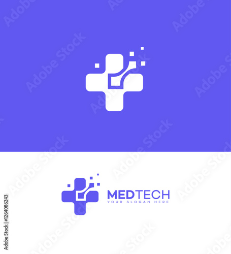 MedTech Logo Design Digital Healthcare, Innovation, Technology, Cross, Medical