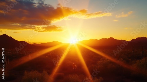 Wallpaper Mural Stunning desert sunset with mountains and dramatic sun rays illuminating the horizon. Torontodigital.ca