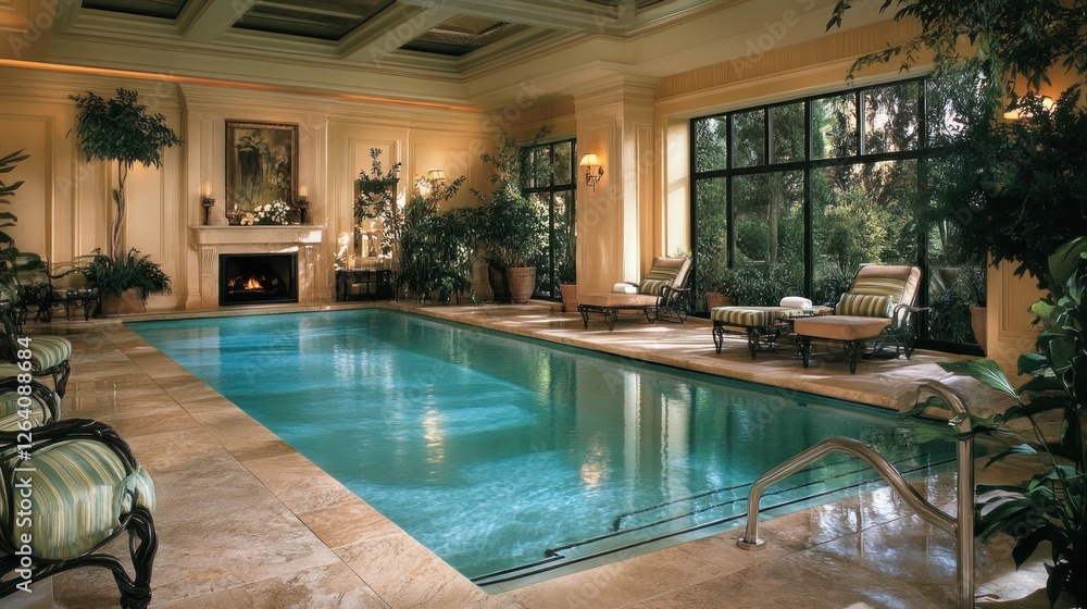 Indoor Luxury Pool Relaxation; Tranquil Estate; Resort Spa Indoor Luxury Pool Relaxation; Tranquil Estate; Resort Spa