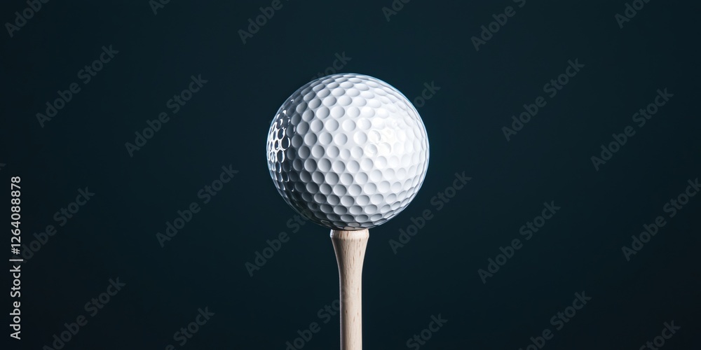 Sports Equipment Concepts. Golf ball on tee against a dark background. Sports Equipment Concepts. Golf ball on tee against a dark background.