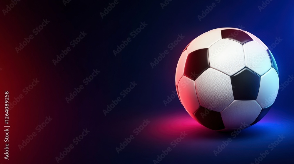 Naklejka premium Classic Soccer Ball on Stylish Background with Neon Light Effects
