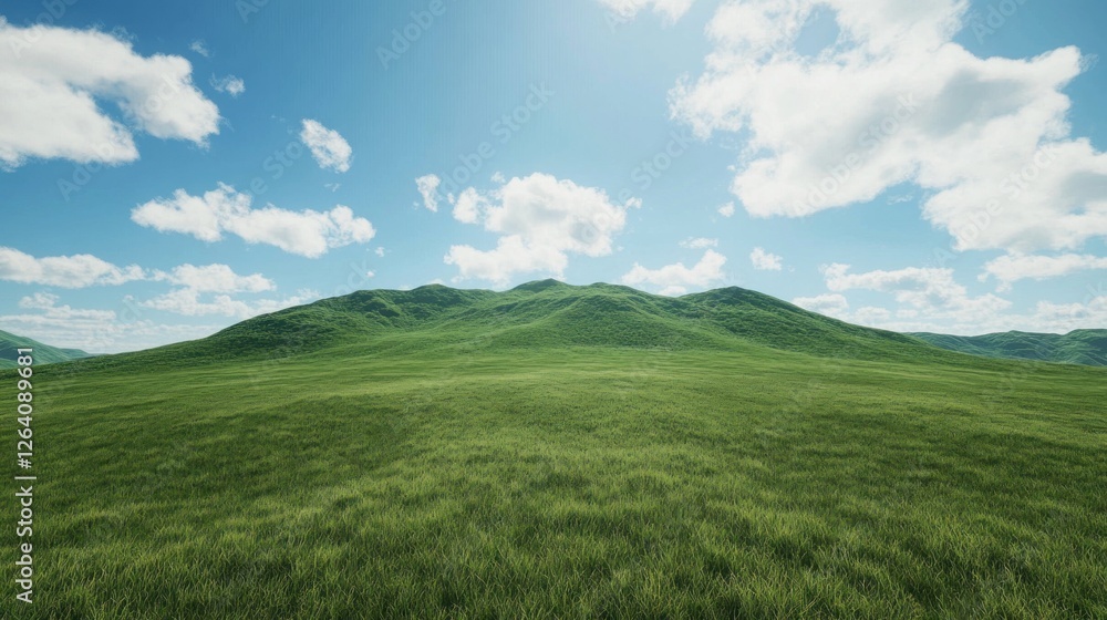 Sunny day, rolling green hills, blue sky, clouds, nature landscape, idyllic scene Sunny day, rolling green hills, blue sky, clouds, nature landscape, idyllic scene