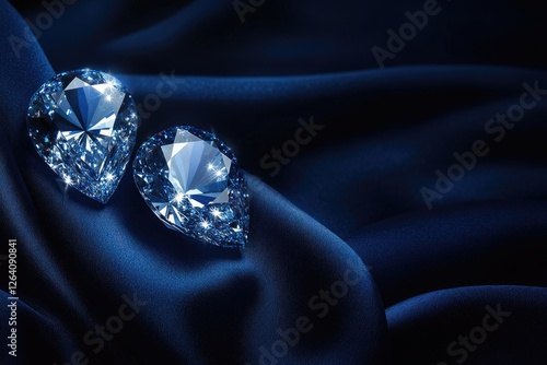 Two Brilliant Blue Diamonds Resting on Dark Blue Silk