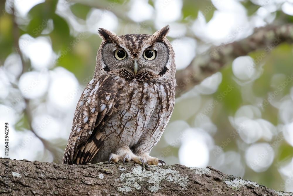 Eastern Screech Owl Perched on Tree Branch Eastern Screech Owl Perched on Tree Branch