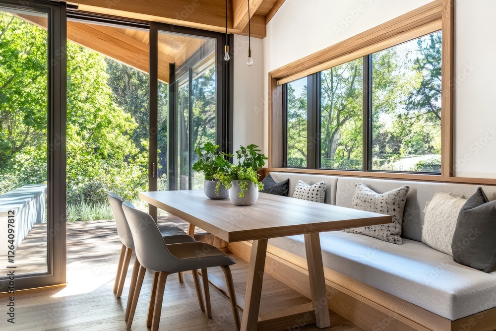 Modern Dining Area With Built In Bench And Natural Light Modern Dining Area With Built In Bench And Natural Light