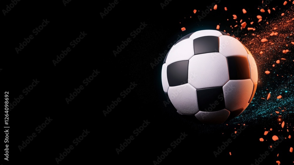 Fototapeta premium Dynamic Soccer Ball in Motion with Colorful Dust and Splash Effects