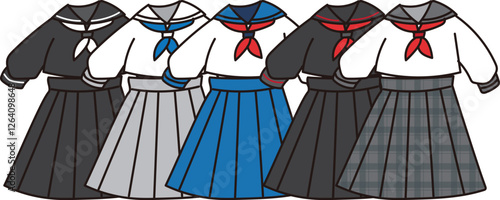 色々な種類のセーラー服イラスト