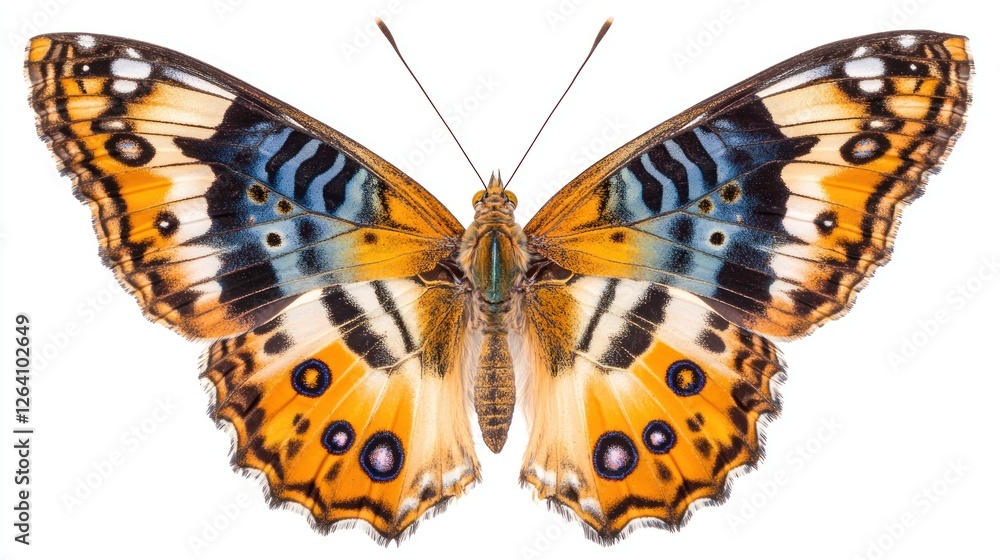 Obraz premium Colorful butterfly wings spread, isolated, white background, nature photography, design element