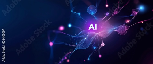 Hi-Tech Digital Technology Futuristic Circuit with Brain-Computer Interface and Neural Network: Abstract AI Design Panoramic Background Featuring Modern Global Network Connection Technology.