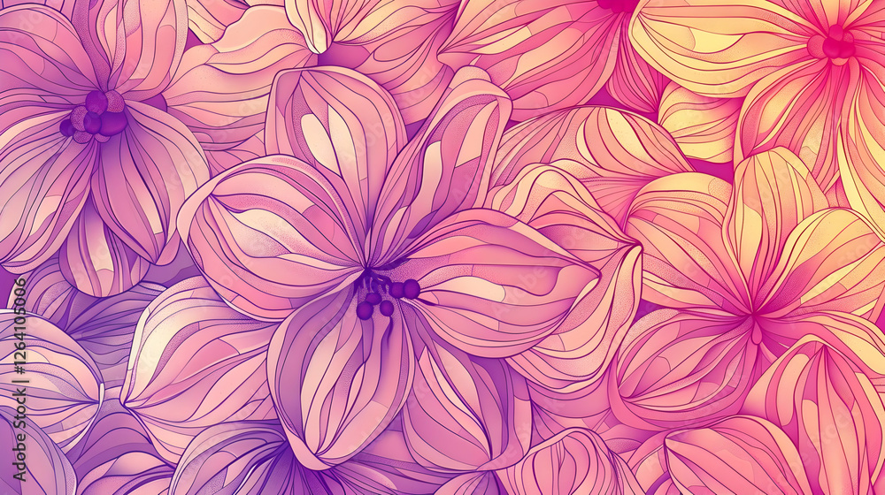 Vibrant floral pattern showcasing intricate details and soft gradients in a colorful design Vibrant floral pattern showcasing intricate details and soft gradients in a colorful design