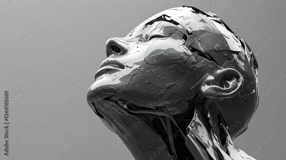 A sleek metallic cybernetic woman with a futuristic, robotic aesthetic, symbolizing AI, technology, and the evolving fusion between humans and machines. AI generated.