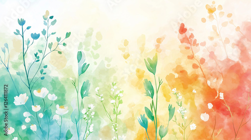 春のうららかな景色の優しい雰囲気の水彩イラスト