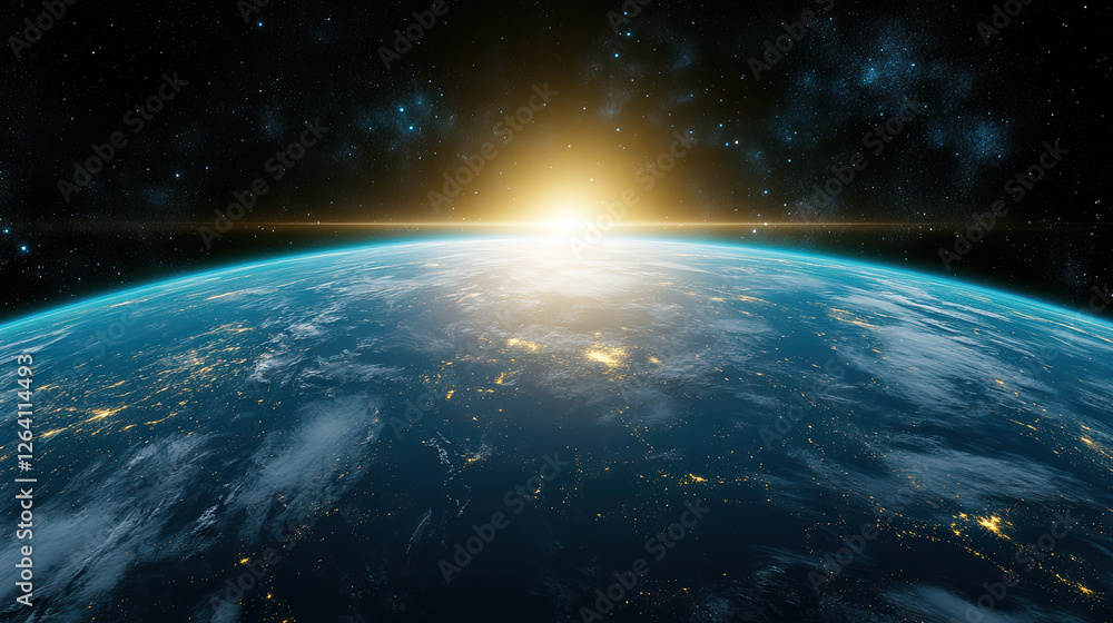 Obraz premium stunning view of Earth from space, illuminated by sun rays