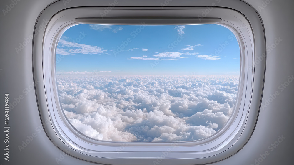 breathtaking view from airplane window showcasing fluffy clouds and blue sky breathtaking view from airplane window showcasing fluffy clouds and blue sky