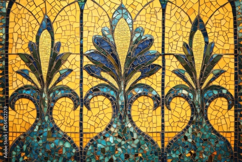 Wallpaper Mural Beautiful mosaic panel shows stylized blue and green floral patterns Torontodigital.ca