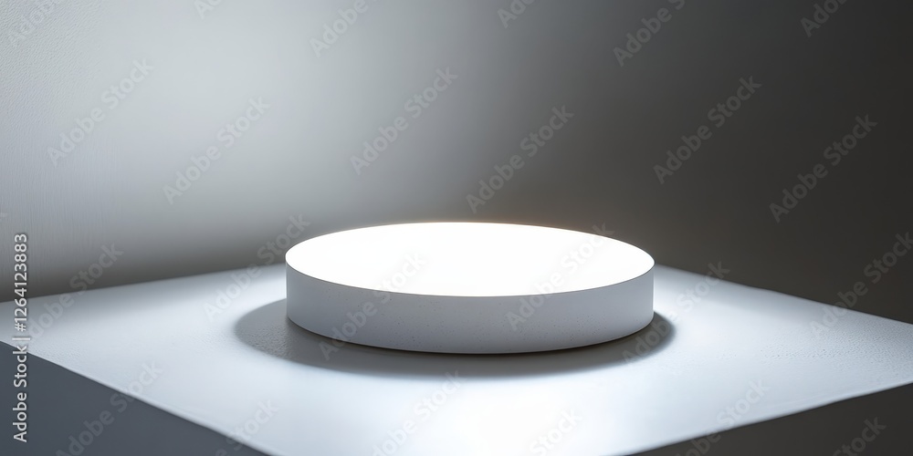 Smooth, white concrete orb rests elegantly on a muted gray surface, its perfect circle catching the light softly Smooth, white concrete orb rests elegantly on a muted gray surface, its perfect circle catching the light softly