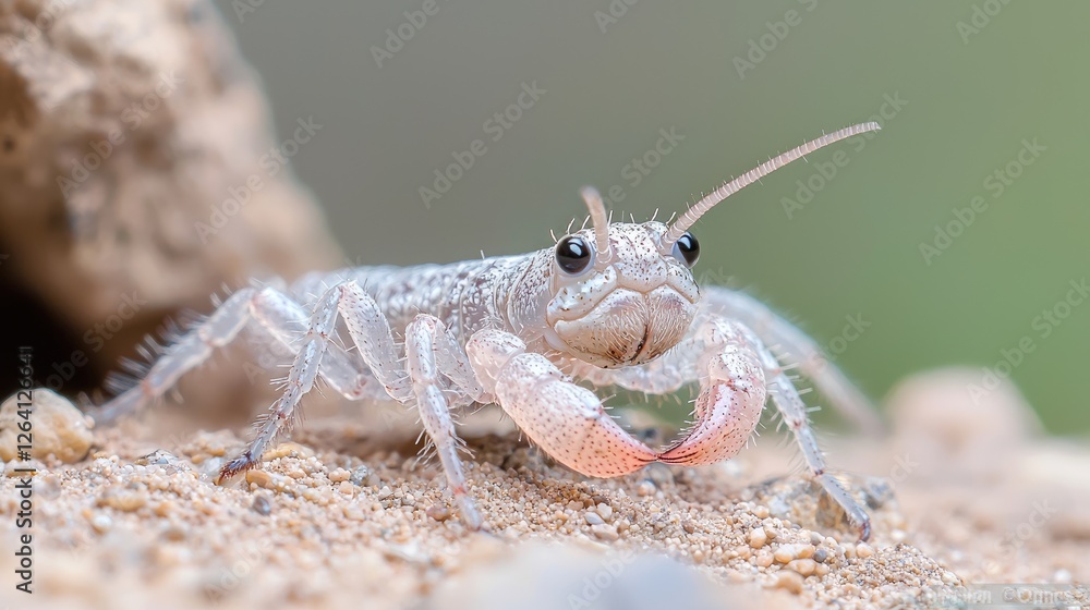 Tiny White Crustacean on Sand Tiny White Crustacean on Sand