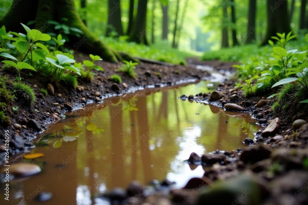 Muddy puddle on forest floor, outdoors, texture, natural Muddy puddle on forest floor, outdoors, texture, natural