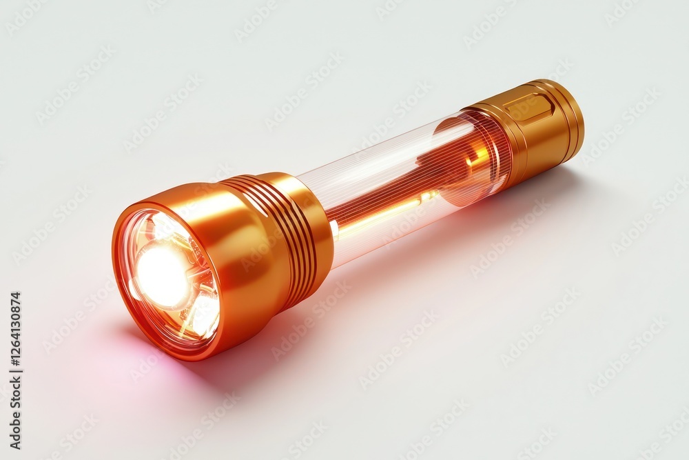 3D line icon of a flashlight, symbolizing realistic lighting on a white background. 3D line icon of a flashlight, symbolizing realistic lighting on a white background.