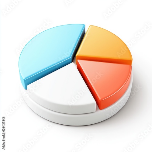 3D icon of a pie chart symbolizing data visualization on solid white background.
