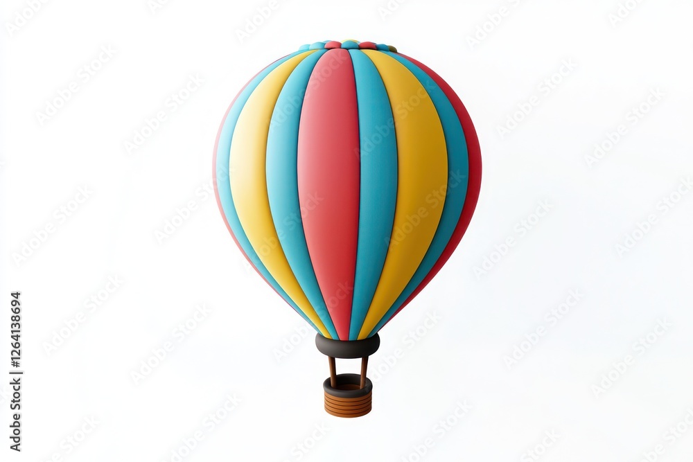 Fototapeta premium 3D hot air balloon icon, sleek and vibrant design showing leisure flight on white.