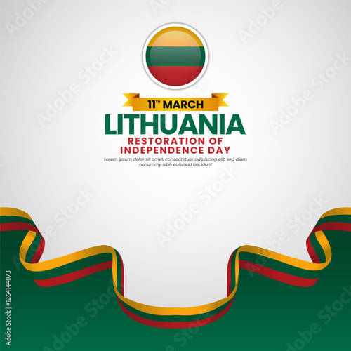 Lithuanian flag ribbon for Lithuania Restoration of Independence day on white banner background