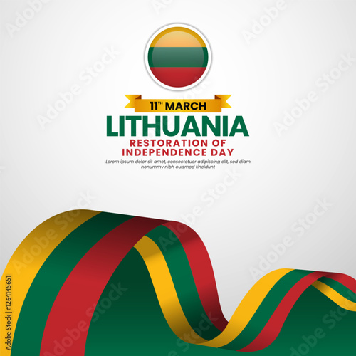 Lithuanian flag ribbon for Lithuania Restoration of Independence day on white banner background