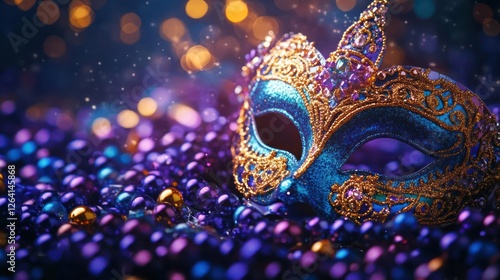 Mardi Gras Masquerade Mask And Beads photo