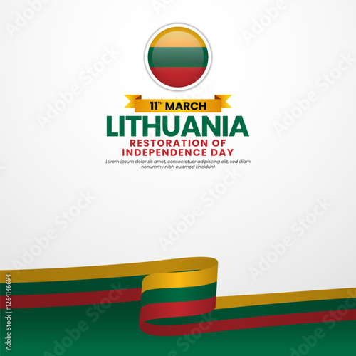 Lithuanian flag ribbon for Lithuania Restoration of Independence day on white banner background