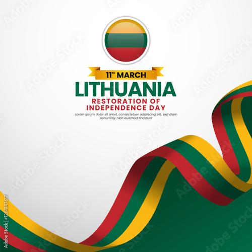 Lithuanian flag ribbon for Lithuania Restoration of Independence day on white banner background