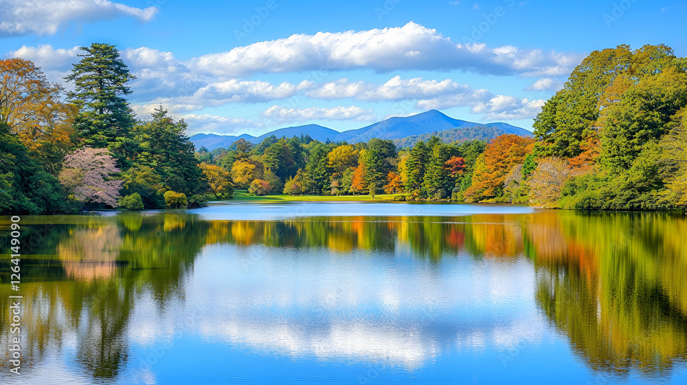 Fototapeta premium Scenic autumn reflections on a serene lake mountain view nature photography vibrant landscape tranquil environment