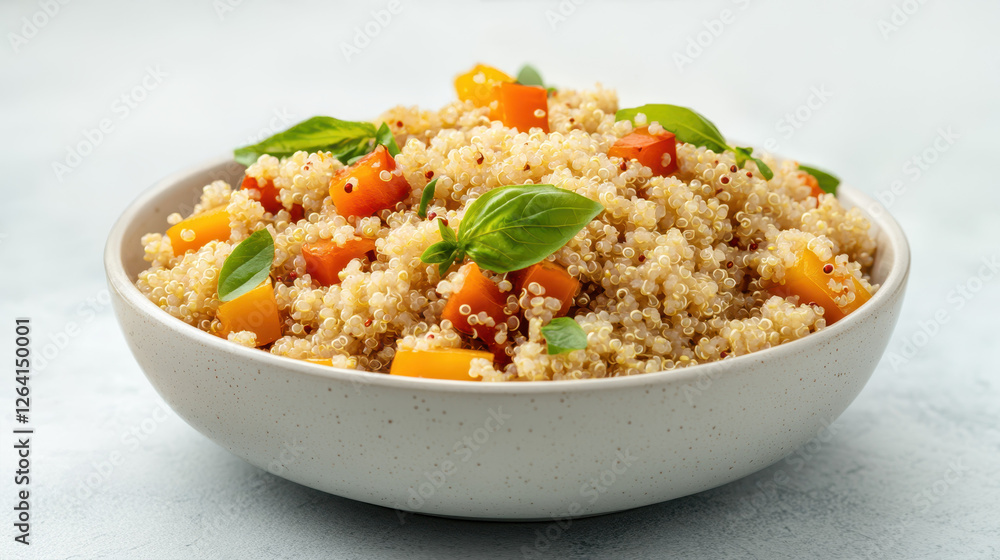 Fresh quinoa salad with colorful vegetables and basil leaves Fresh quinoa salad with colorful vegetables and basil leaves