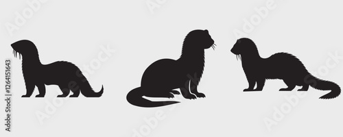 Three ferret silhouettes in different poses, showcasing their sleek and playful forms. Perfect for pet-themed, wildlife, or minimalist design projects
