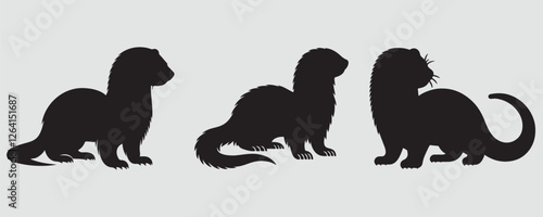 A collection of three ferret silhouettes in different stances, highlighting their slender, playful shapes. Ideal for pet designs, wildlife art, or minimalist projects
