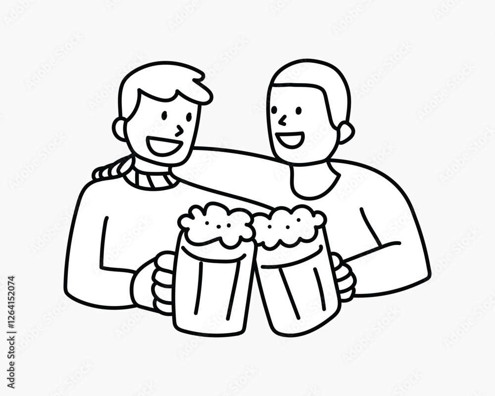 Bros having beers doodle collage element vector Bros having beers doodle collage element vector