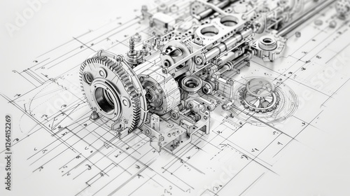 Obraz na płótnie A conceptual technical blueprint of an advanced mechanical system with detailed engineering components and gears, showcasing precision design and innovation. AI generated. w salonie