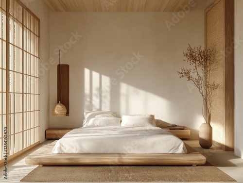 Wallpaper Mural Minimalist bedroom design featuring a platform bed and natural light Torontodigital.ca