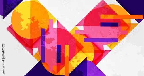 Squares, circles and triangles and grainy noisy texture. Vector Illustration For Wallpaper, Banner, Background, Card, Book Illustration, landing page