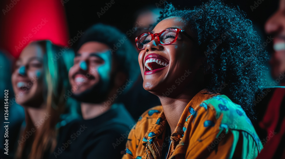 Fototapeta premium A diverse group of people laughing and enjoying an event together, generative AI