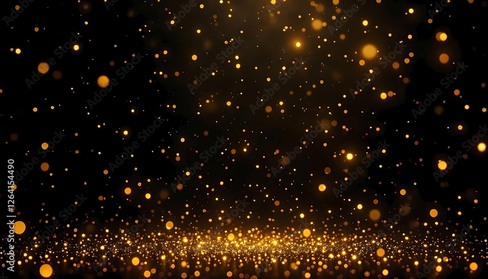 Naklejka premium Golden light particles falling in a dark
