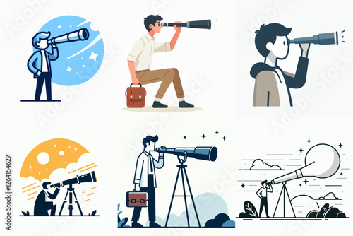 vector illustration of a person looking through a telescope