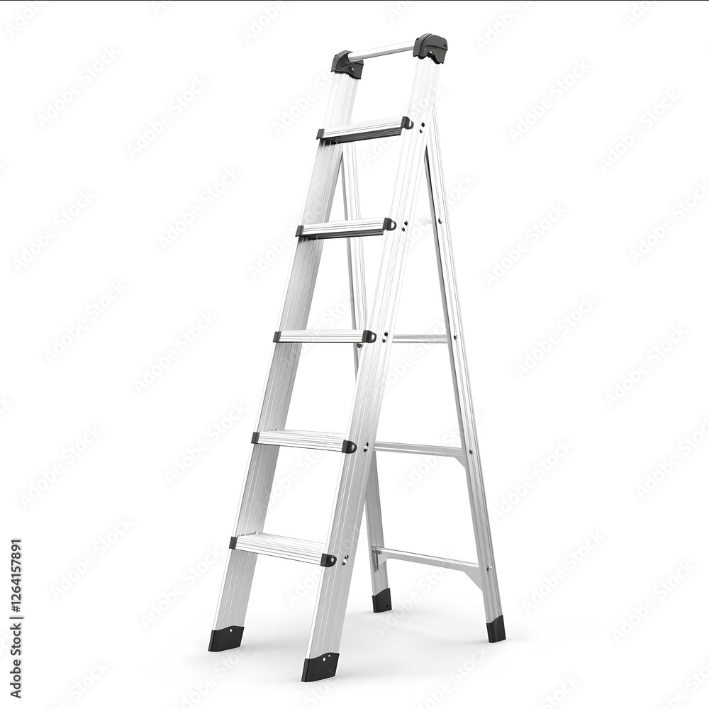 An upright ladder The background is white and it is created as a 3D illustration An upright ladder The background is white and it is created as a 3D illustration