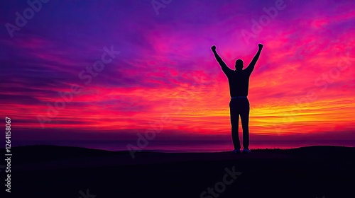 Wallpaper Mural Silhouette Man Celebrates Vibrant Sunset Success Torontodigital.ca