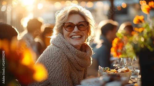 Happy Woman Smiling Outdoors in Golden Sunlight