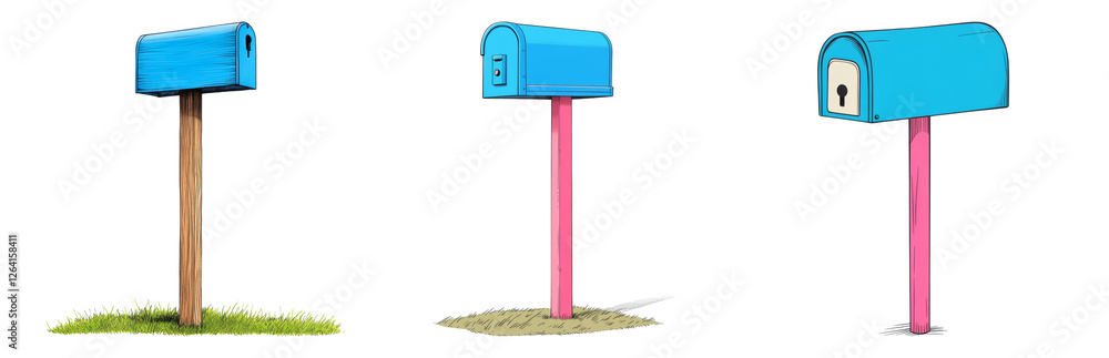Mailboxes on Wooden Posts in Various Styles Isolated on transparent background Mailboxes on Wooden Posts in Various Styles Isolated on transparent background