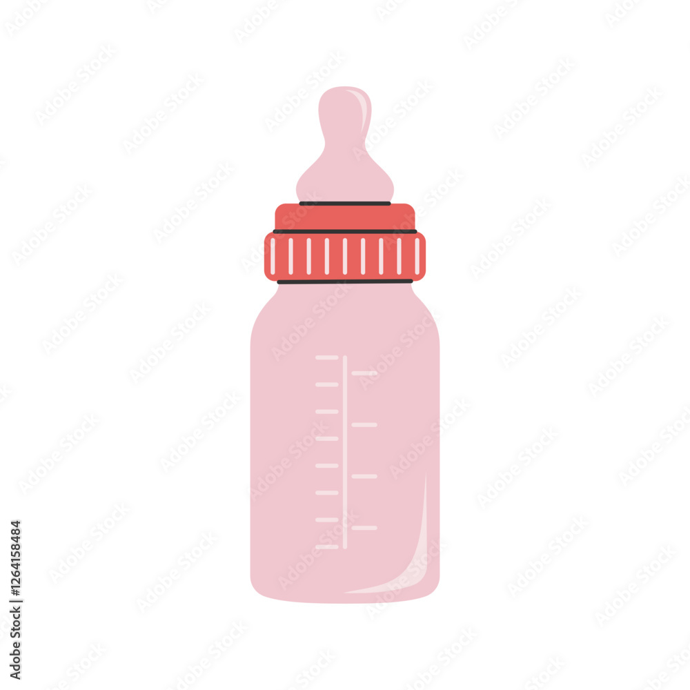 Pink Bottle with Red Cap. A stylish baby bottle with a bright red cap, providing a vibrant appearance. Pink Bottle with Red Cap. A stylish baby bottle with a bright red cap, providing a vibrant appearance.