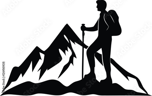 Man hiking silhouette vector art, man hiking line art vector icon with premium quality